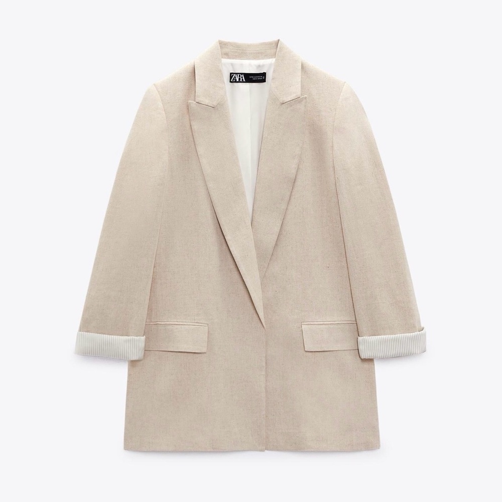 Zara Linen Blazer with Printed Cuffs